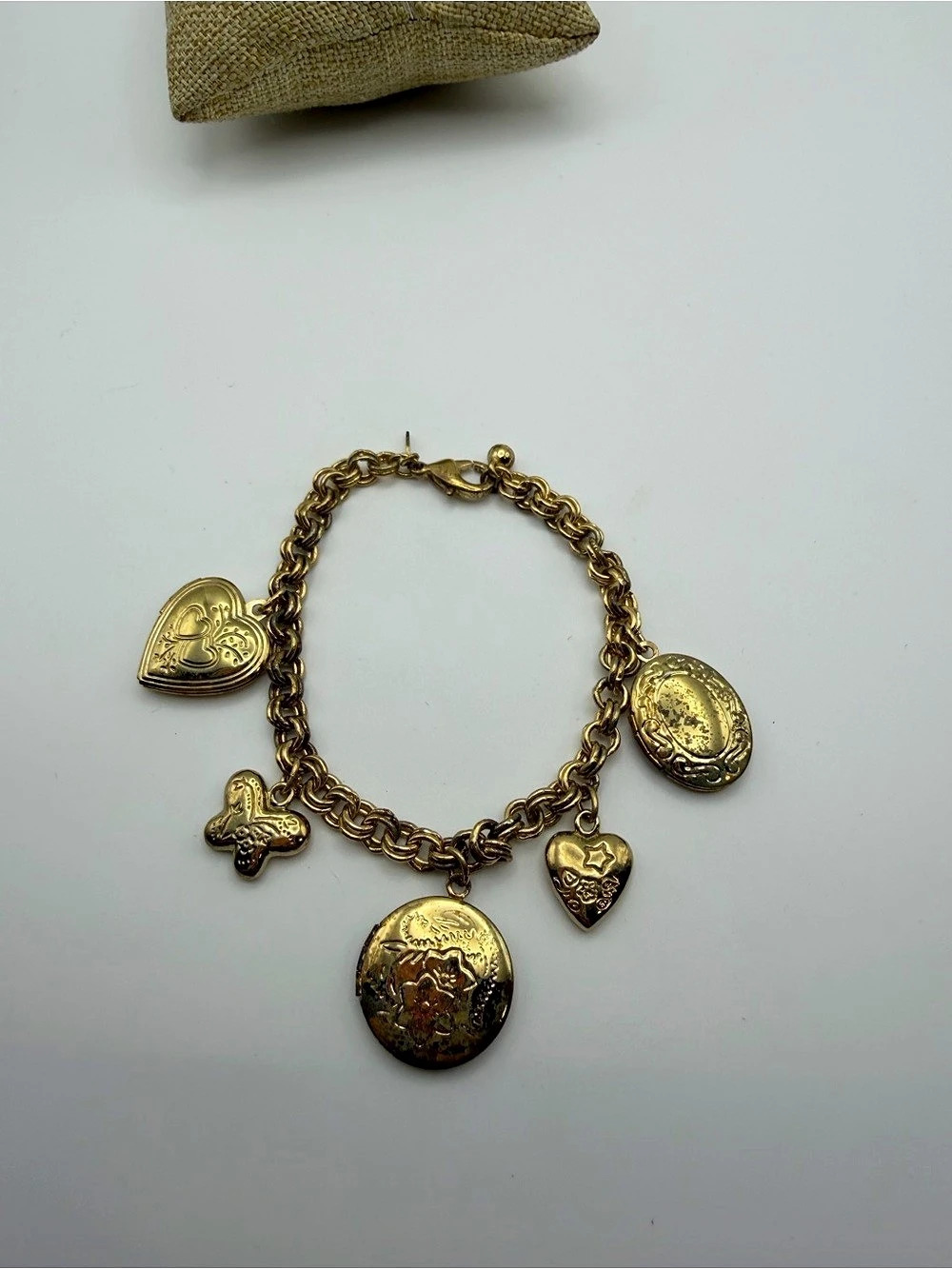 Avon Multiple Heart Locket Gold tone Charm Bracelet